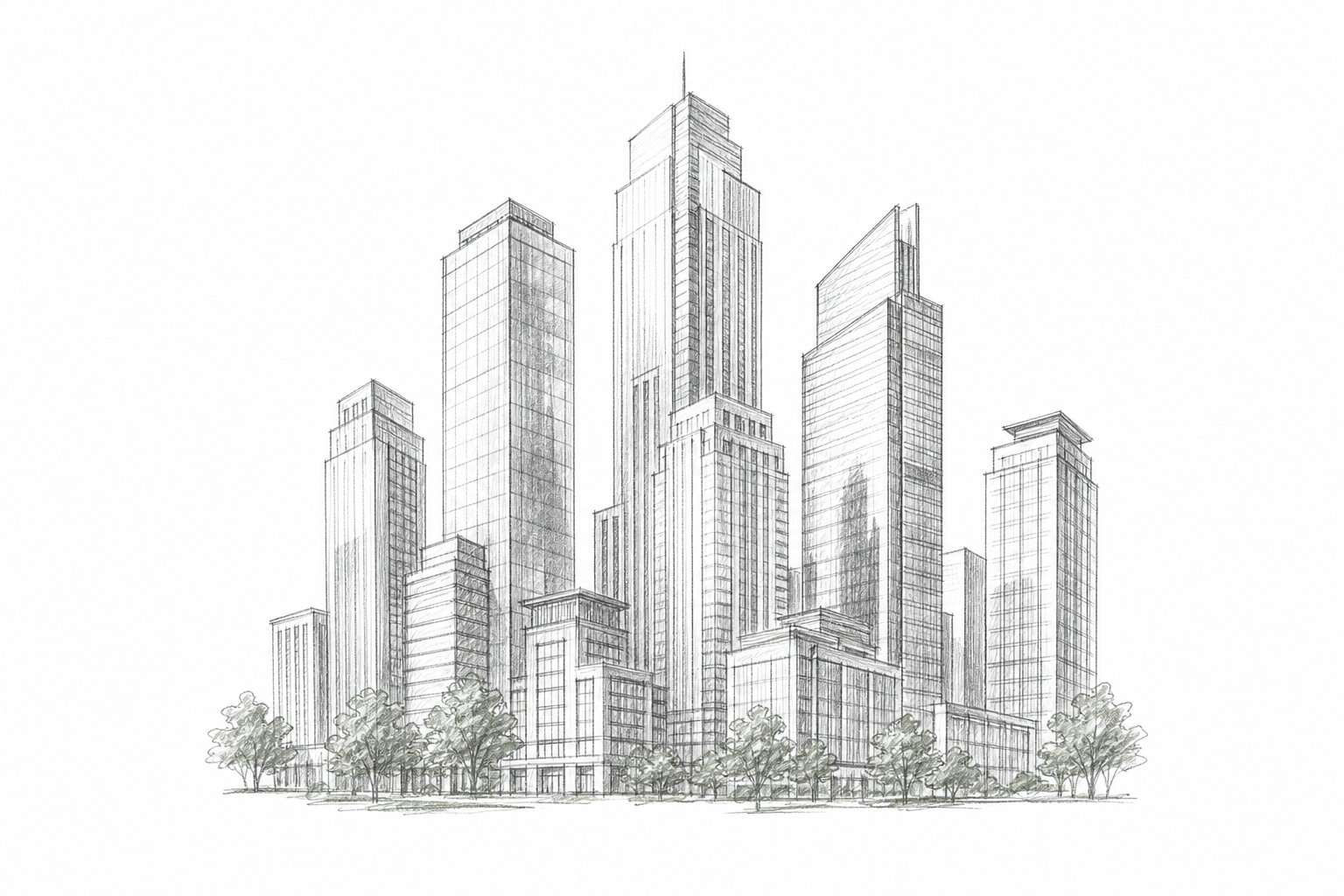 Sketch of city office towers